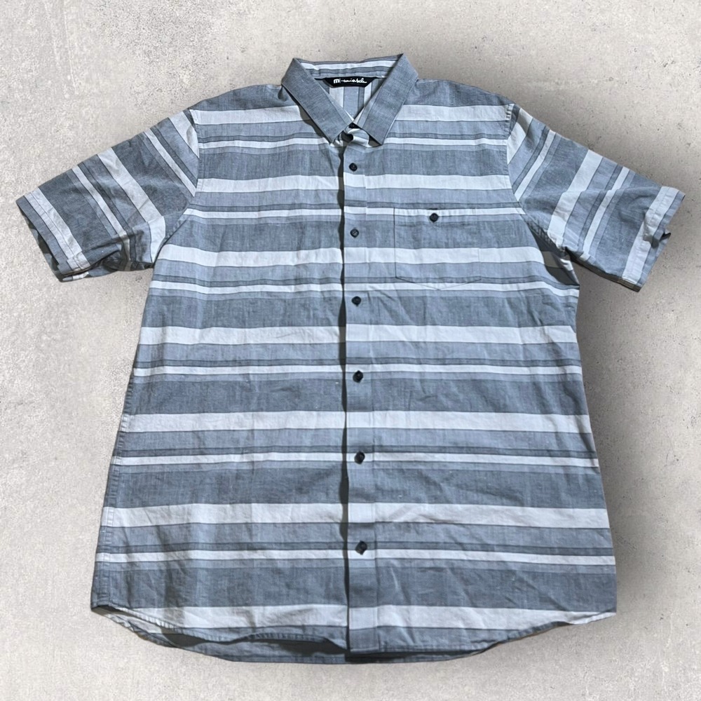 Travis Mathew Shirt Mens XL Gray Stripe Classiccore Light Stretch Comfort Preppy